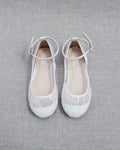White New Lace Ballet Flats with Ankle Strap
