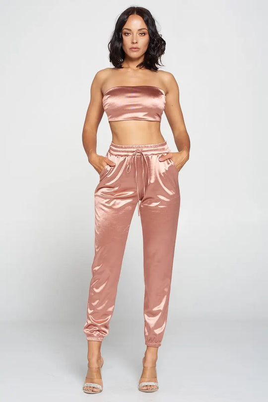 Another view: Mauve Tube Top & Pants Set