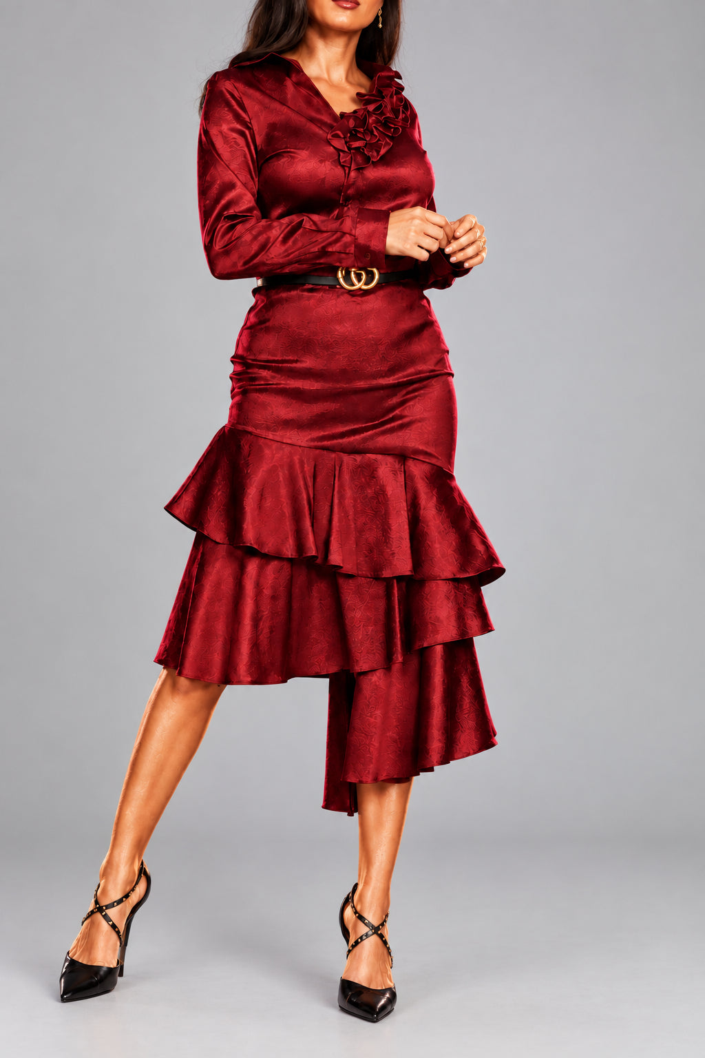 Women's Asymmetrical Ruffle-Hem Satin Skirt