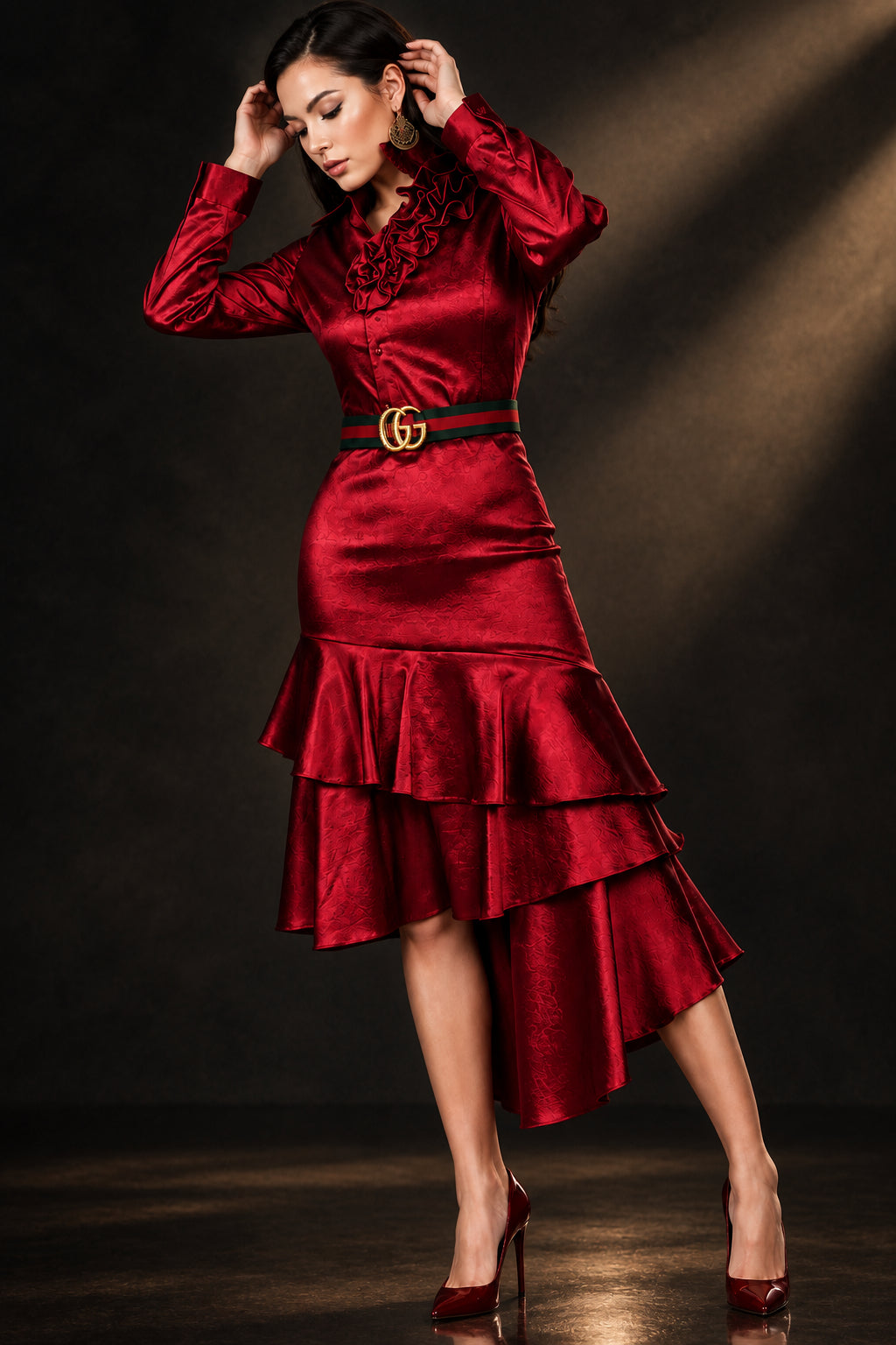 Women's Asymmetrical Ruffle-Hem Satin Skirt