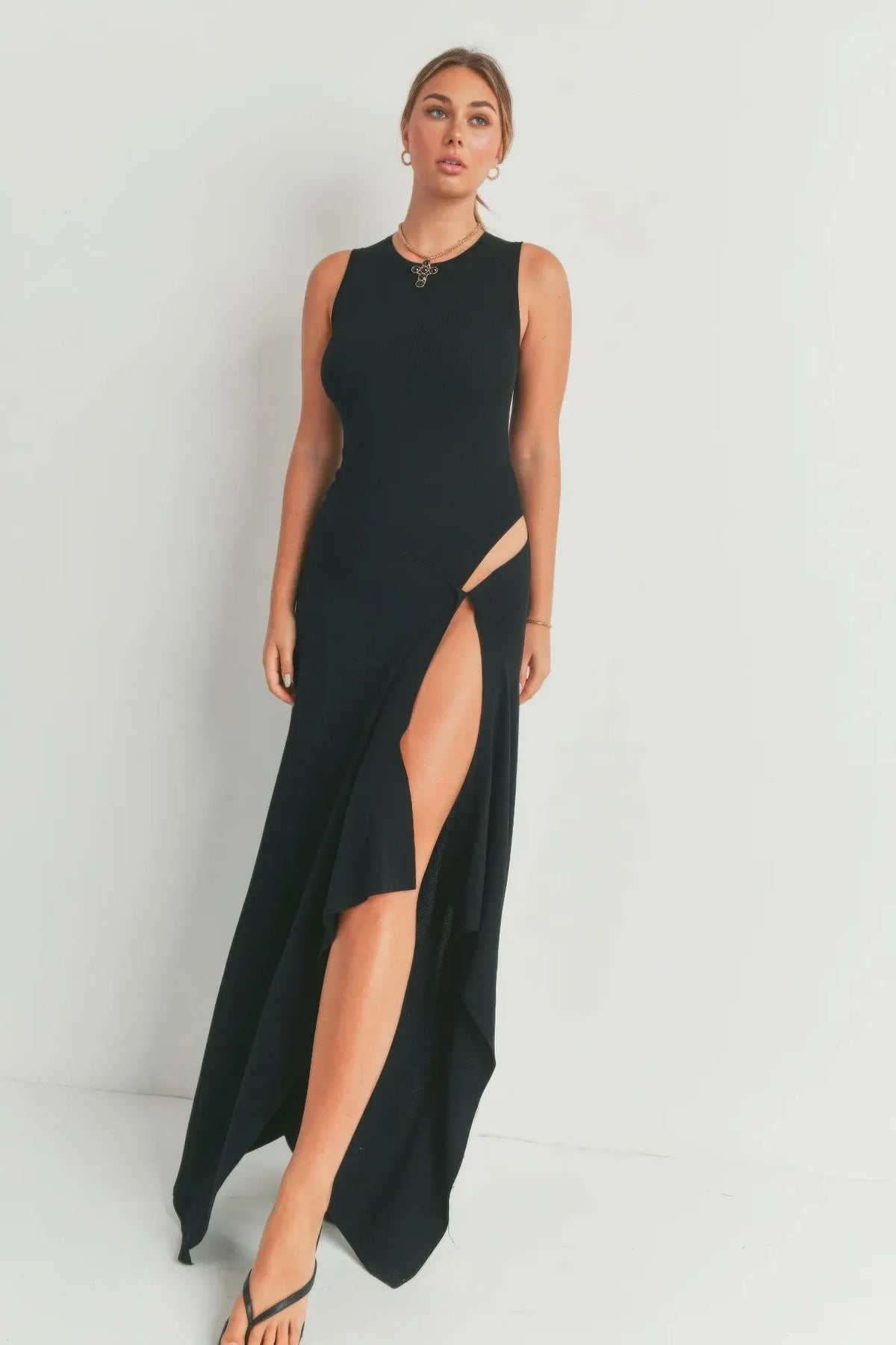 Black Viscose Maxi Dress with Slit — photo 3