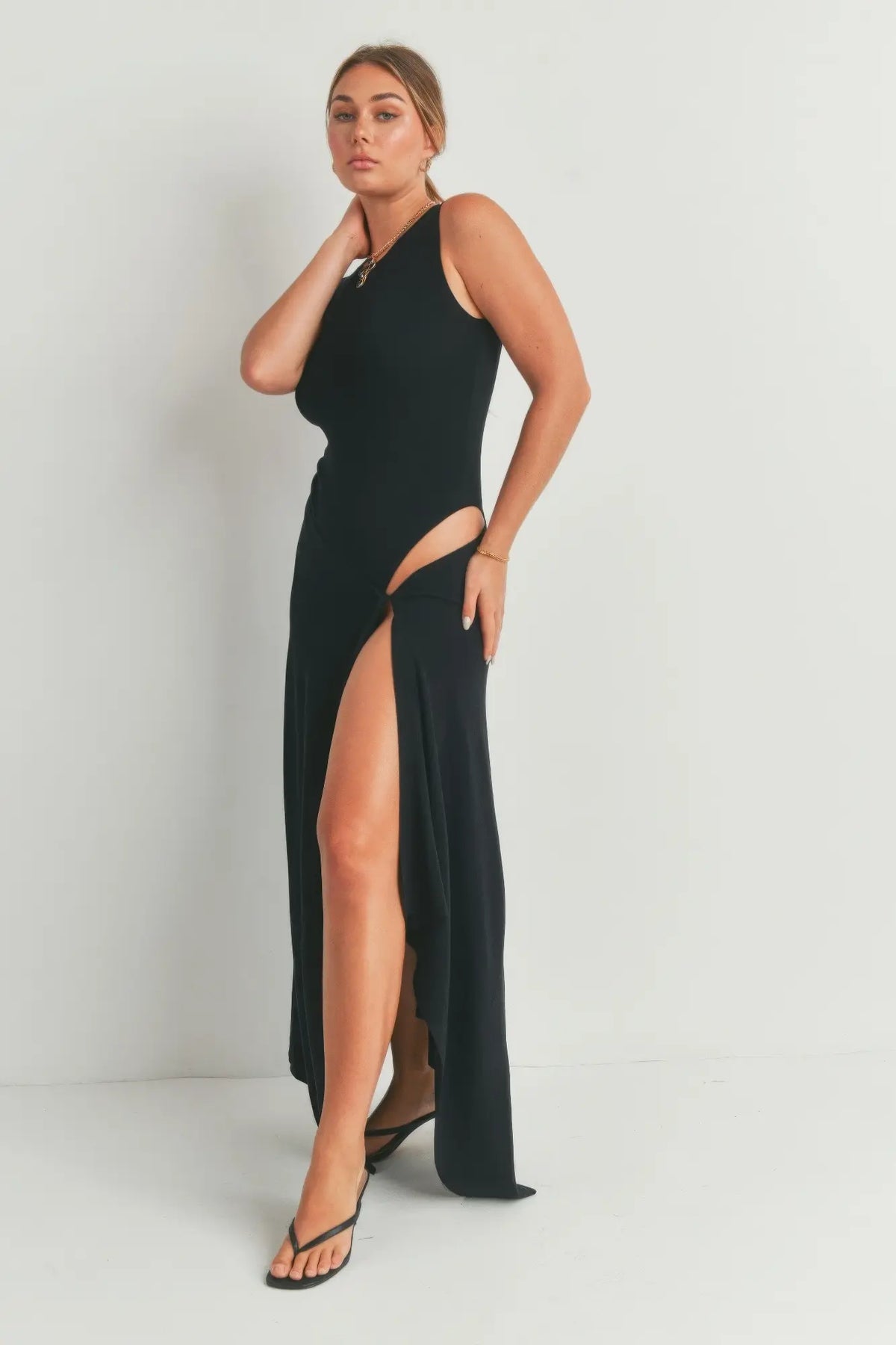 Black Viscose Maxi Dress with Slit — photo 4