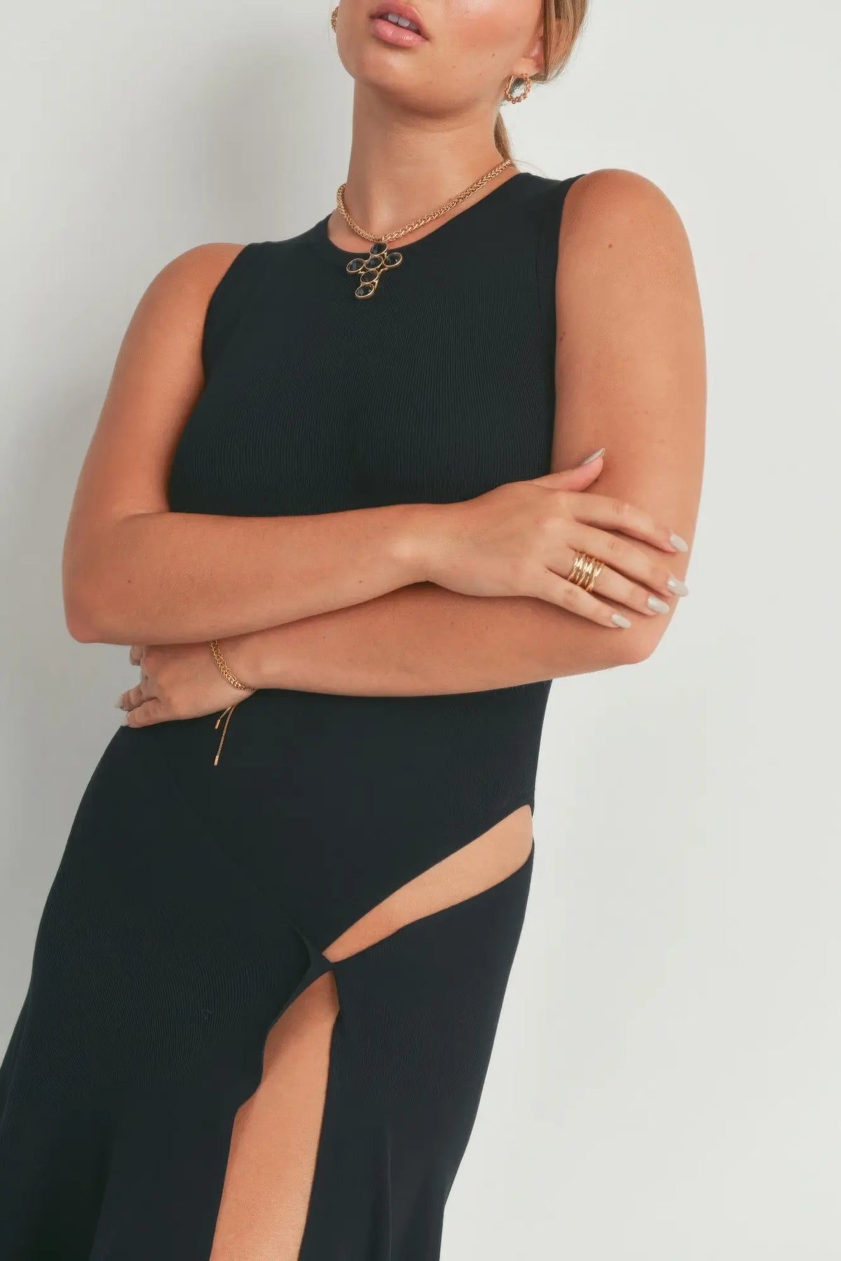 Black Viscose Maxi Dress with Slit — photo 6