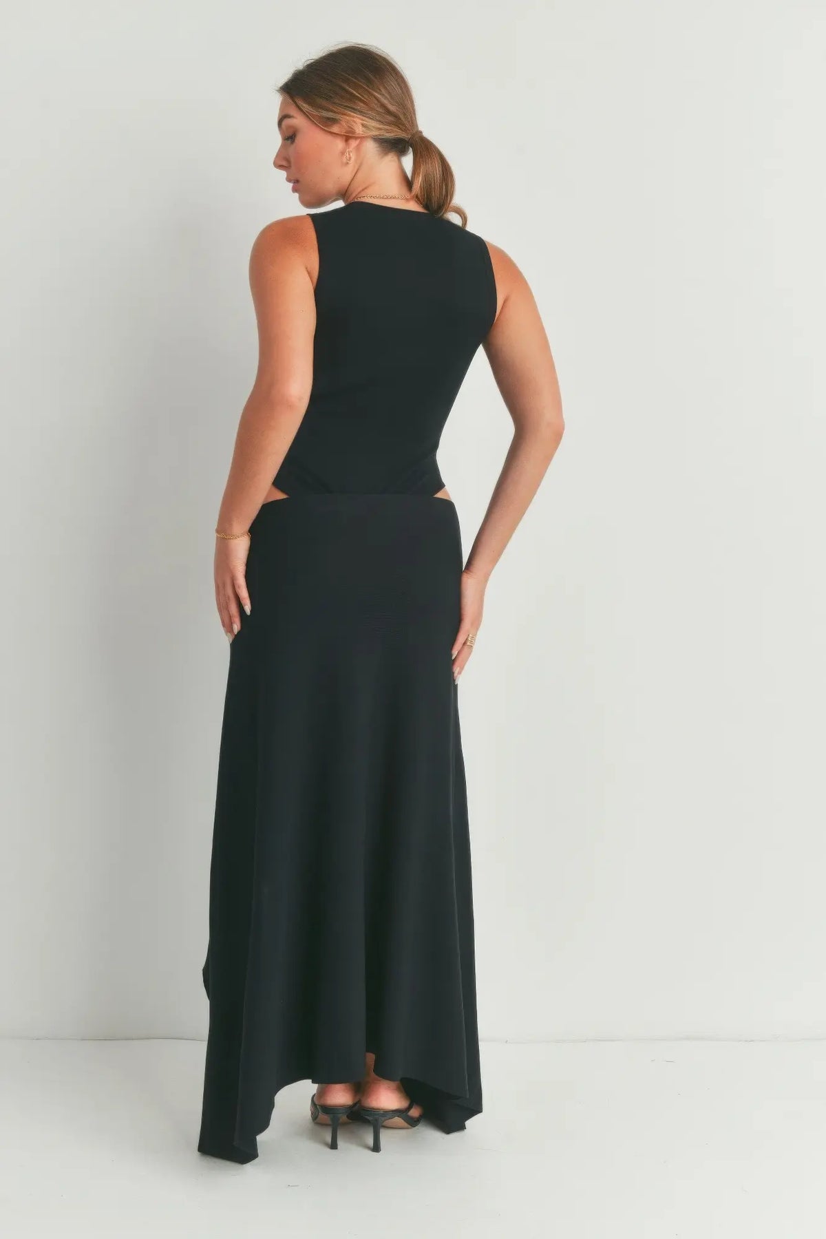Black Viscose Maxi Dress with Slit — photo 7