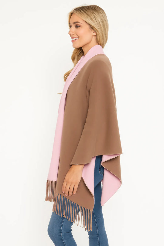 Another view: Colorblock Open-Front Wrap with Fringe