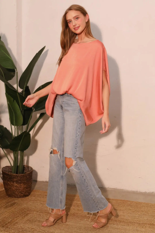Another view: Washed Poly Silk Boat Neck Caftan Top