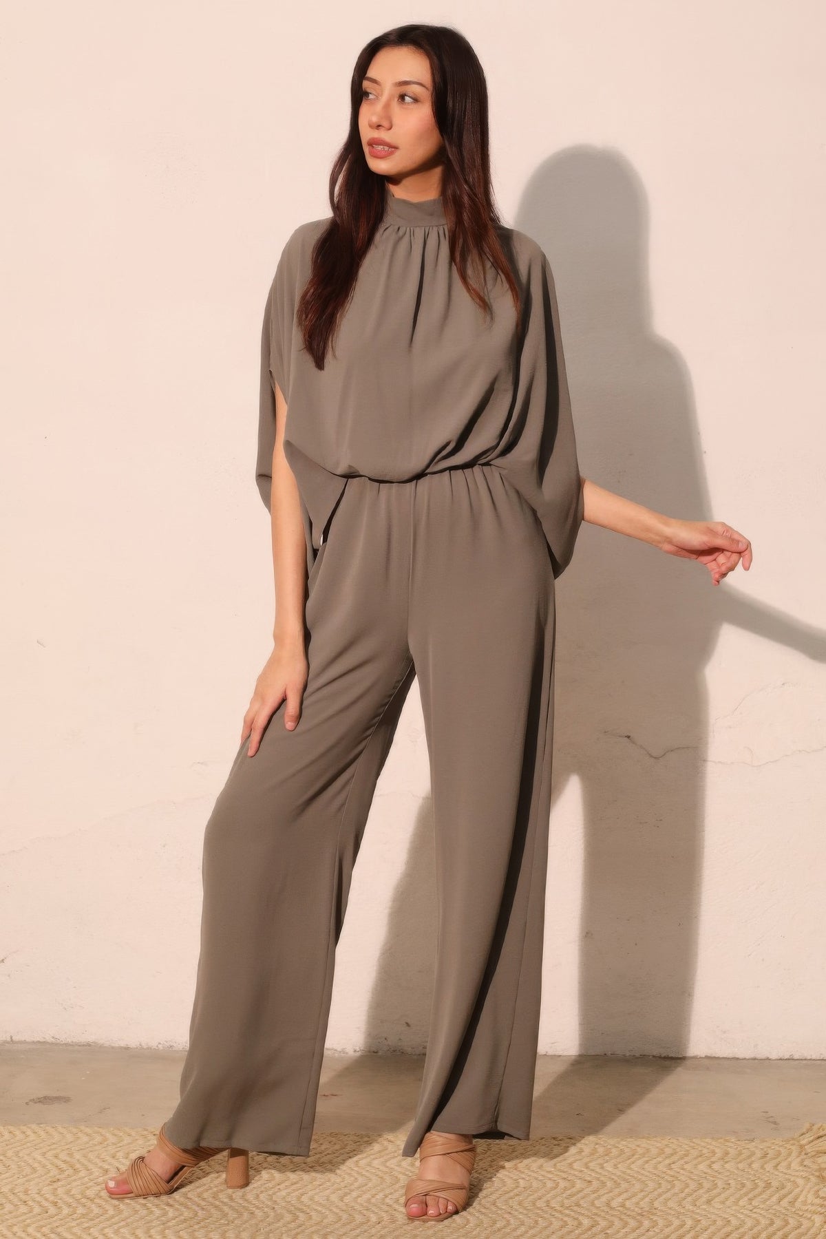 Women's Textured Mock-Neck Caftan Jumpsuit