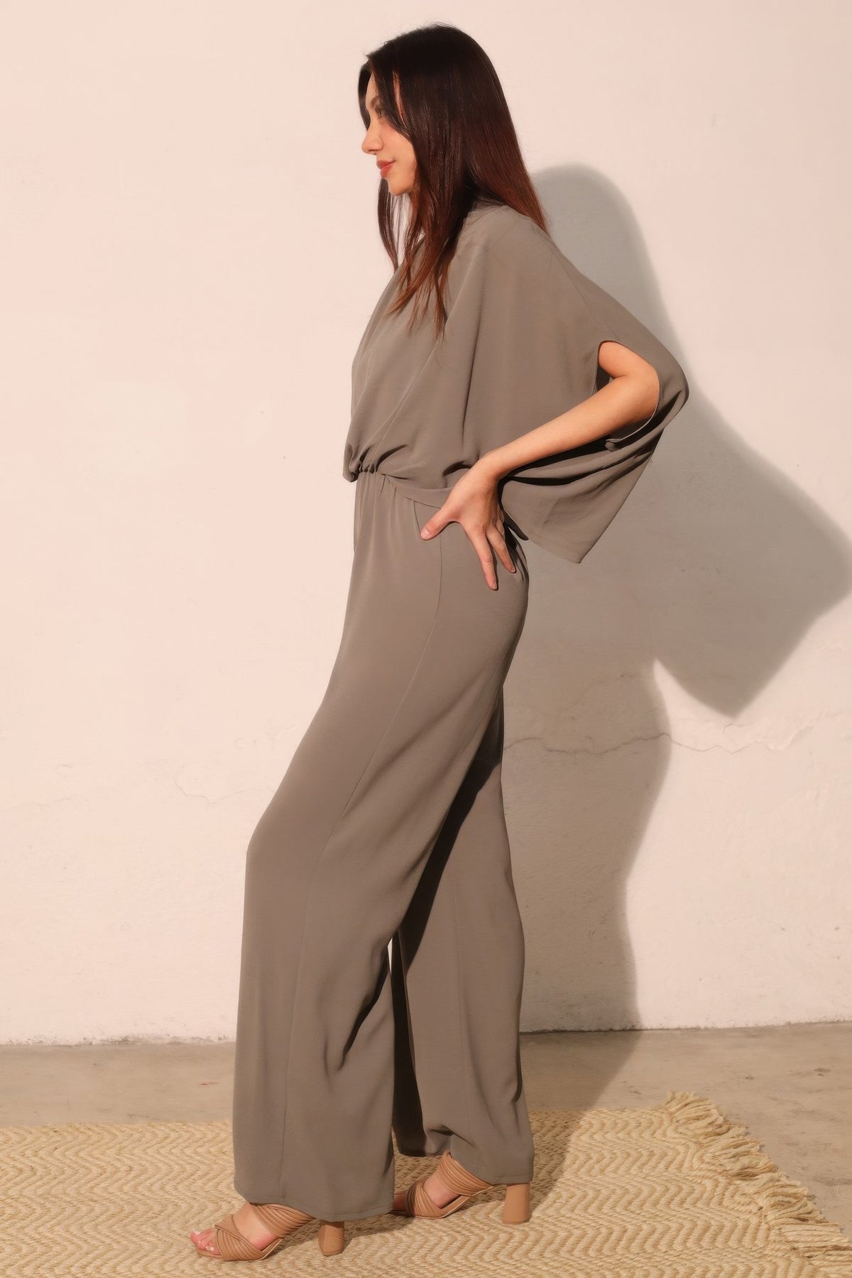 Women's Textured Mock-Neck Caftan Jumpsuit