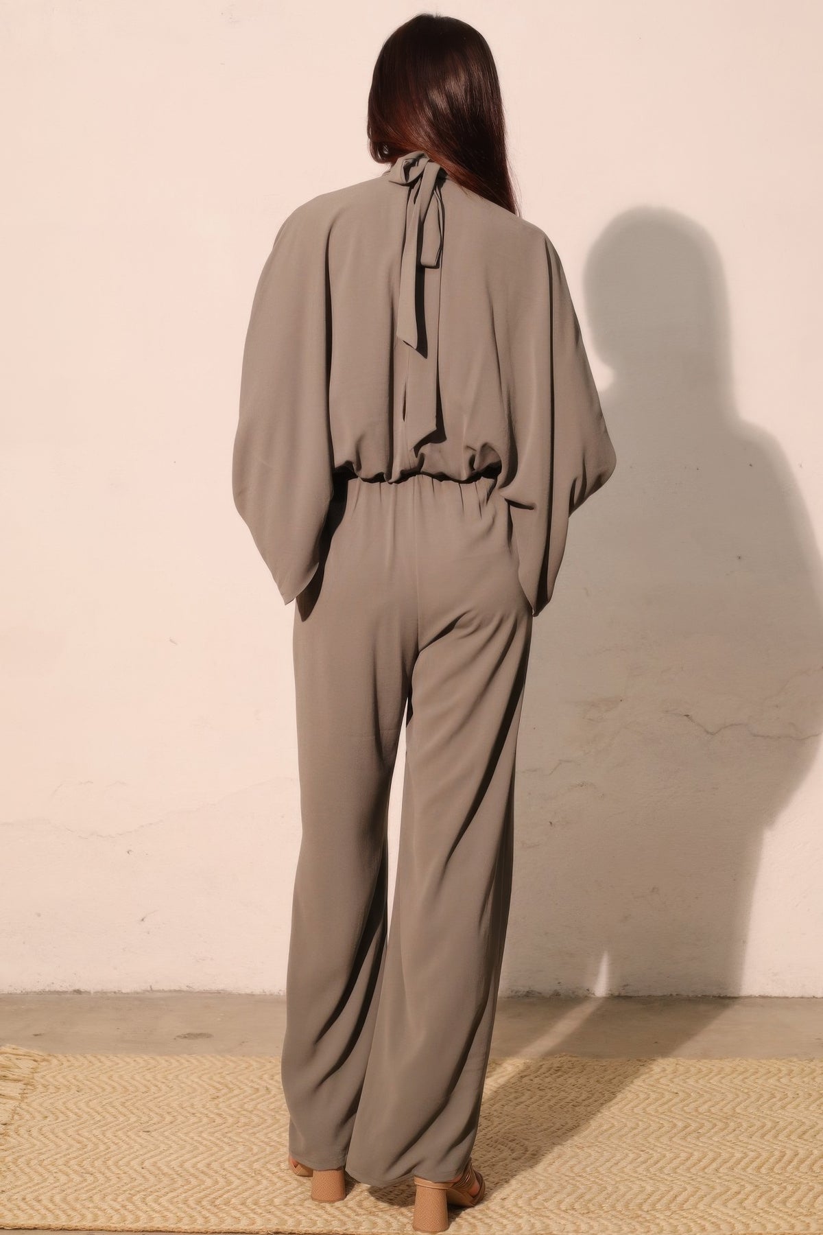 Women's Textured Mock-Neck Caftan Jumpsuit