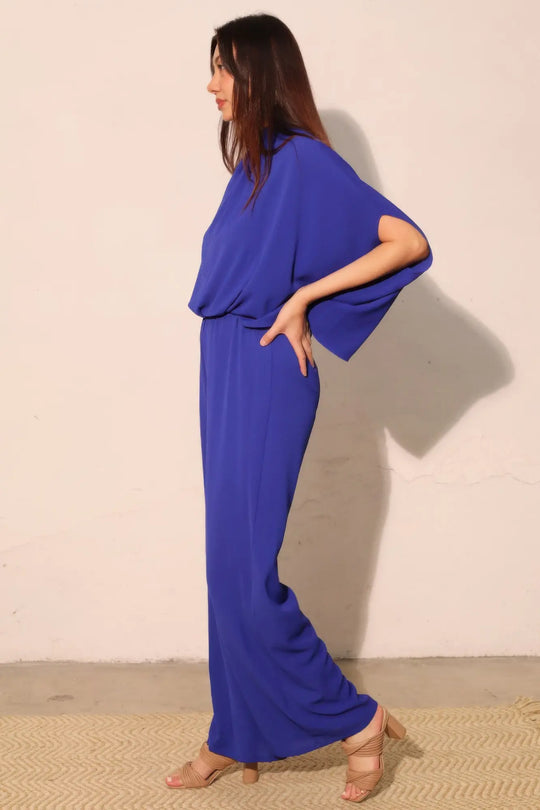 Another view: Textured Solid Mock Neck Caftan Jumpsuit