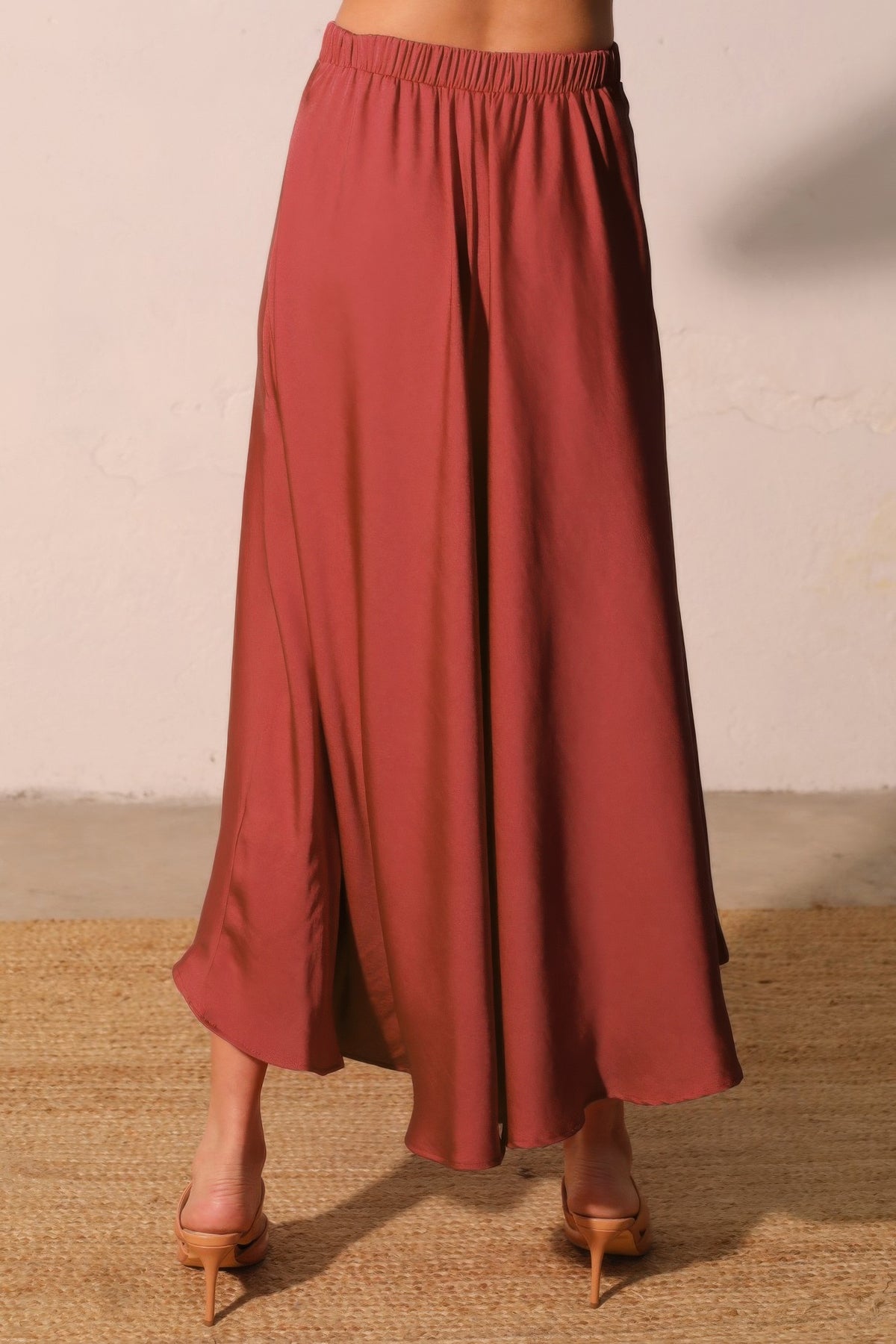 Women's Washed Satin Midi Swing Skirt