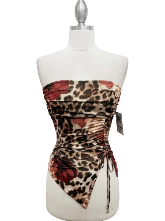 Another view: Leopard Rose Asymmetrical Strapless Tube Top
