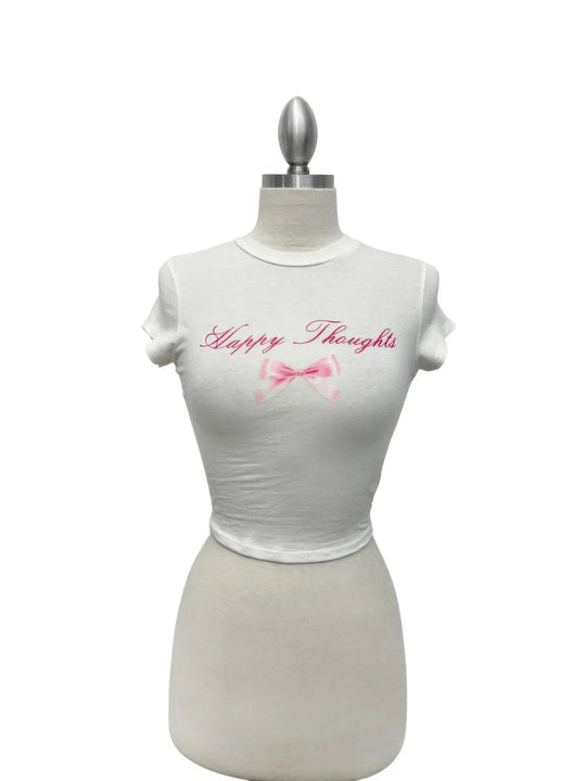 Another view: Happy Thoughts Bow-Detail Baby Tee – Ivory