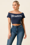 Women's Brooklyn graphic off-shoulder crop top