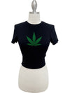 Women's black cannabis graphic cropped T-shirt