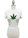 Women's ivory cannabis graphic cropped T-shirt