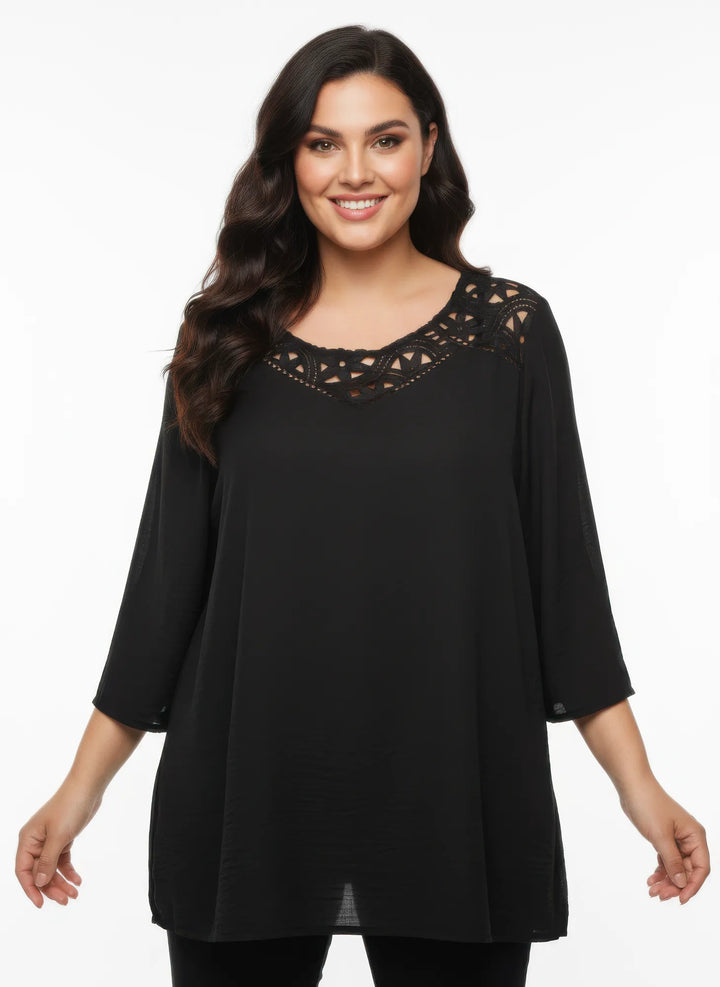 Women's Lace-Yoke Bell-Sleeve Knit Tunic
