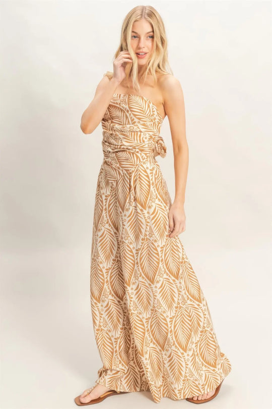 Another view: Strapless Top & Pant Print Set — Light Brown