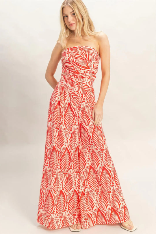 Another view: Strapless Top & Pant Print Set — Red