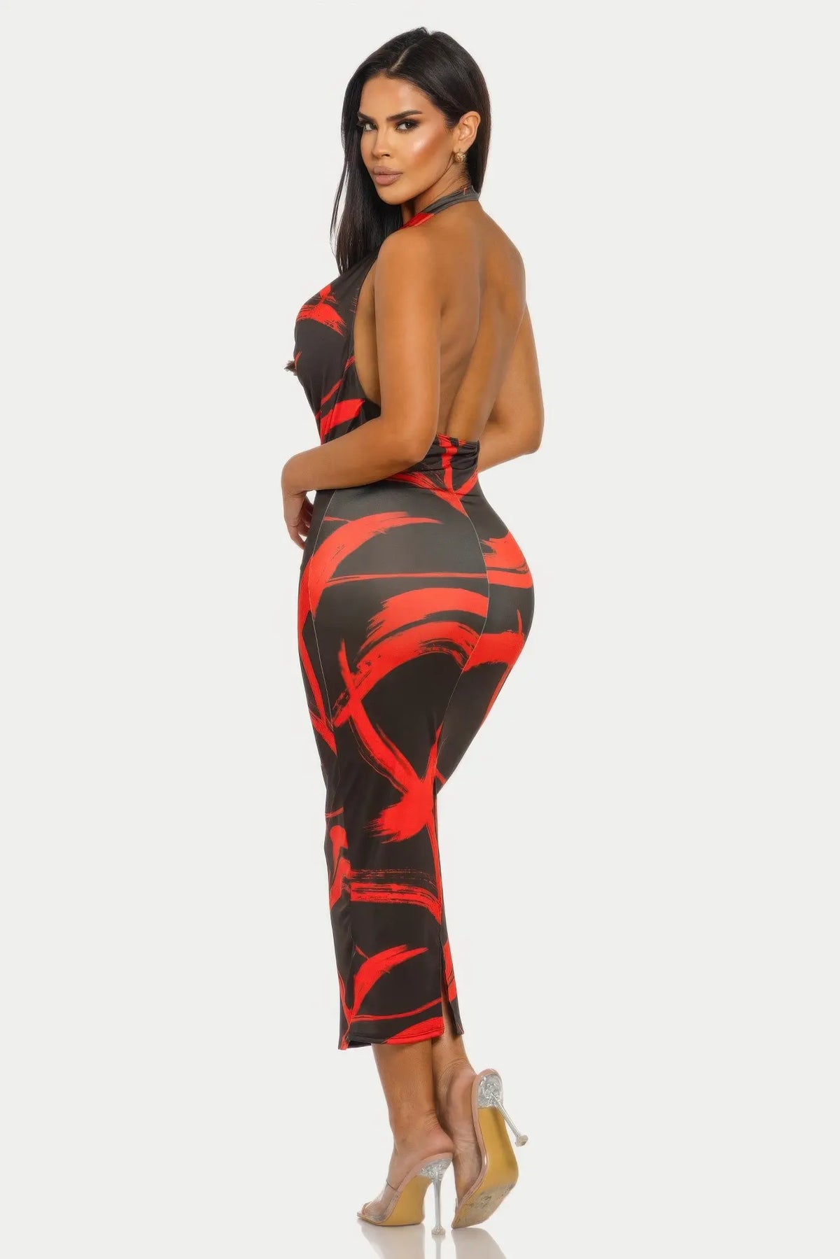 Abstract Print Halter Midi Dress — photo 4
