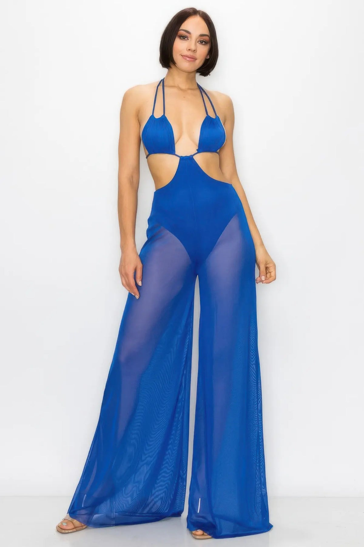Mesh Wide-Leg Jumpsuit with Bikini-Style Top — photo 1