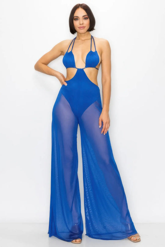 Another view: Mesh Wide-Leg Jumpsuit with Bikini-Style Top
