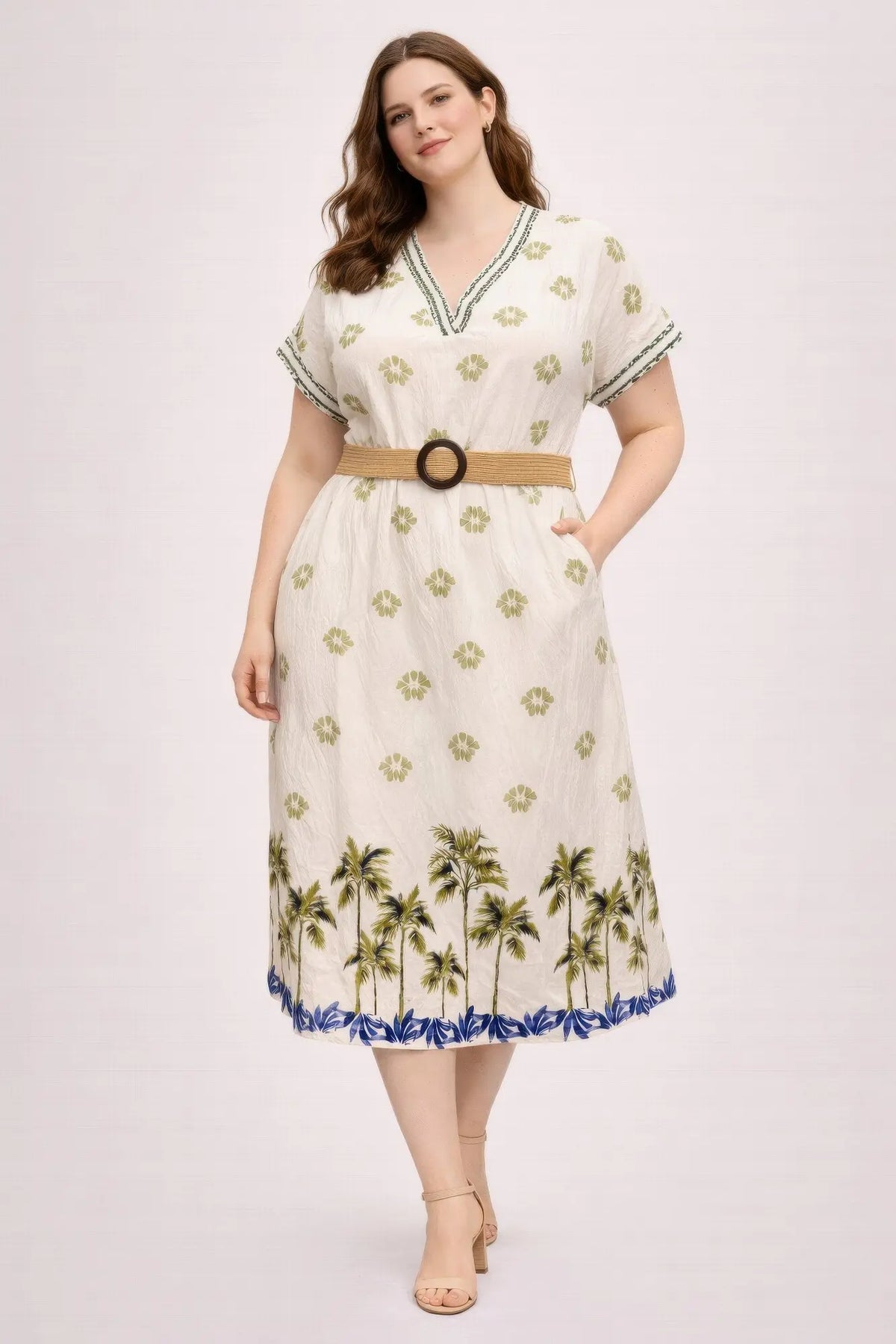Women's Plus-Size Tropical Border-Print Midi Dress — photo 1