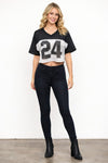 Women's black Varsity 24 mesh crop jersey top
