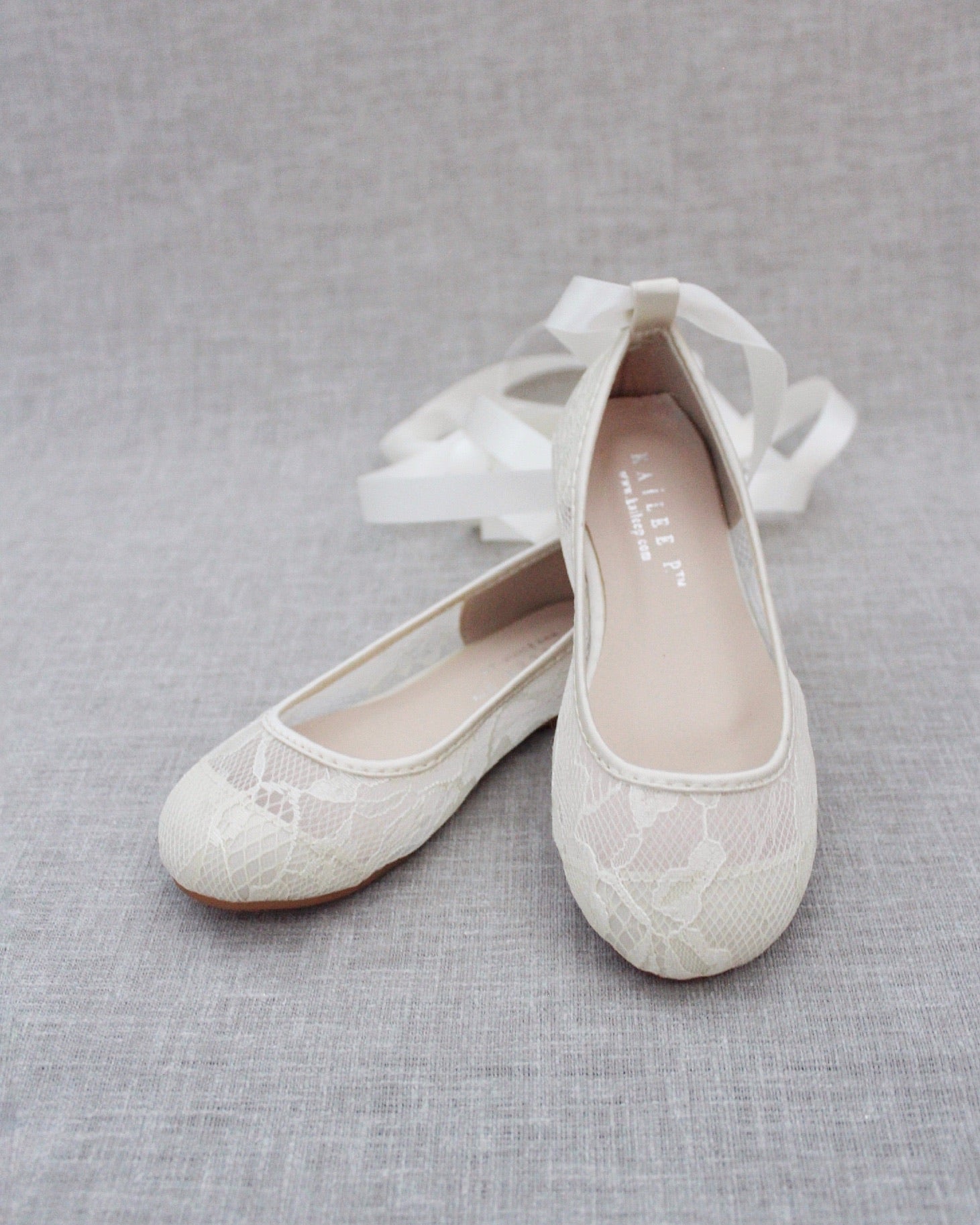 Ivory New Lace Flats with Ballerina Lace Up