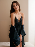 Victorian Style Lace Silky Lingerie Set - Elegant Night Dress & Robe in 3 Colors Next Day Shipping