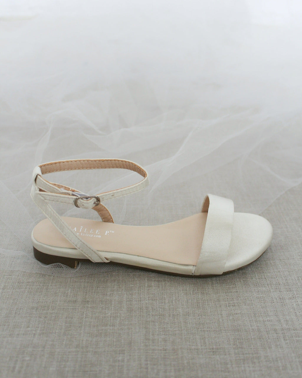 Girls Satin Flat Sandal with Ankle Strap