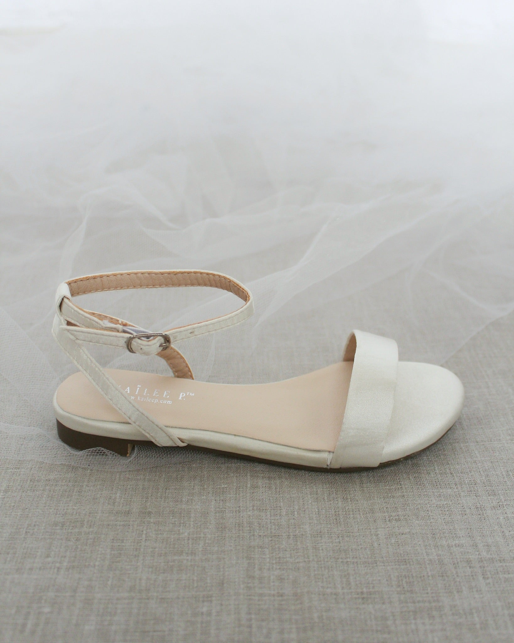 Girls Satin Flat Sandal with Ankle Strap