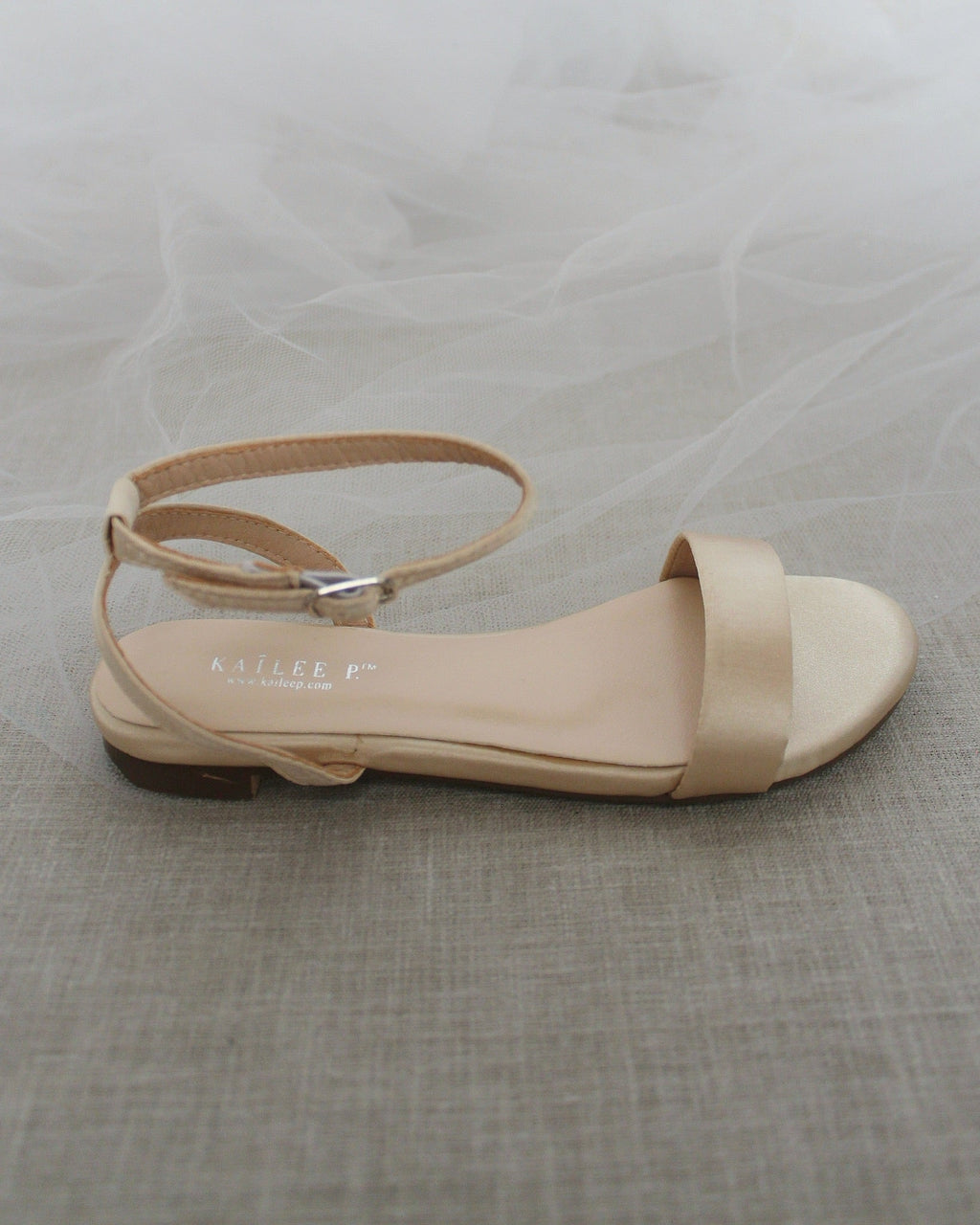 Girls Satin Flat Sandal with Ankle Strap