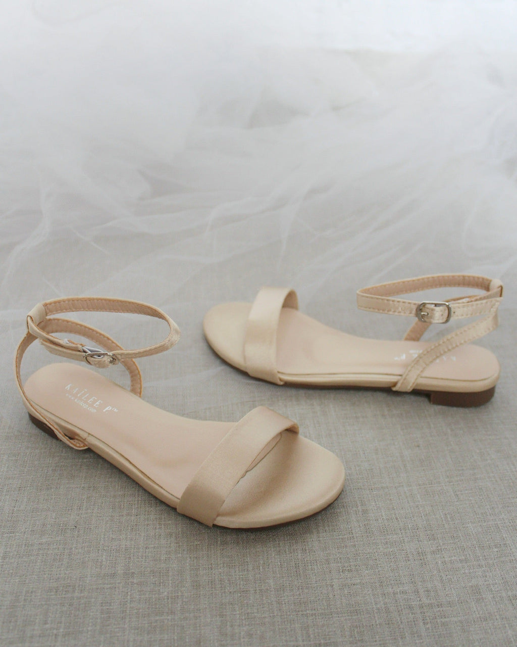 Girls Satin Flat Sandal with Ankle Strap