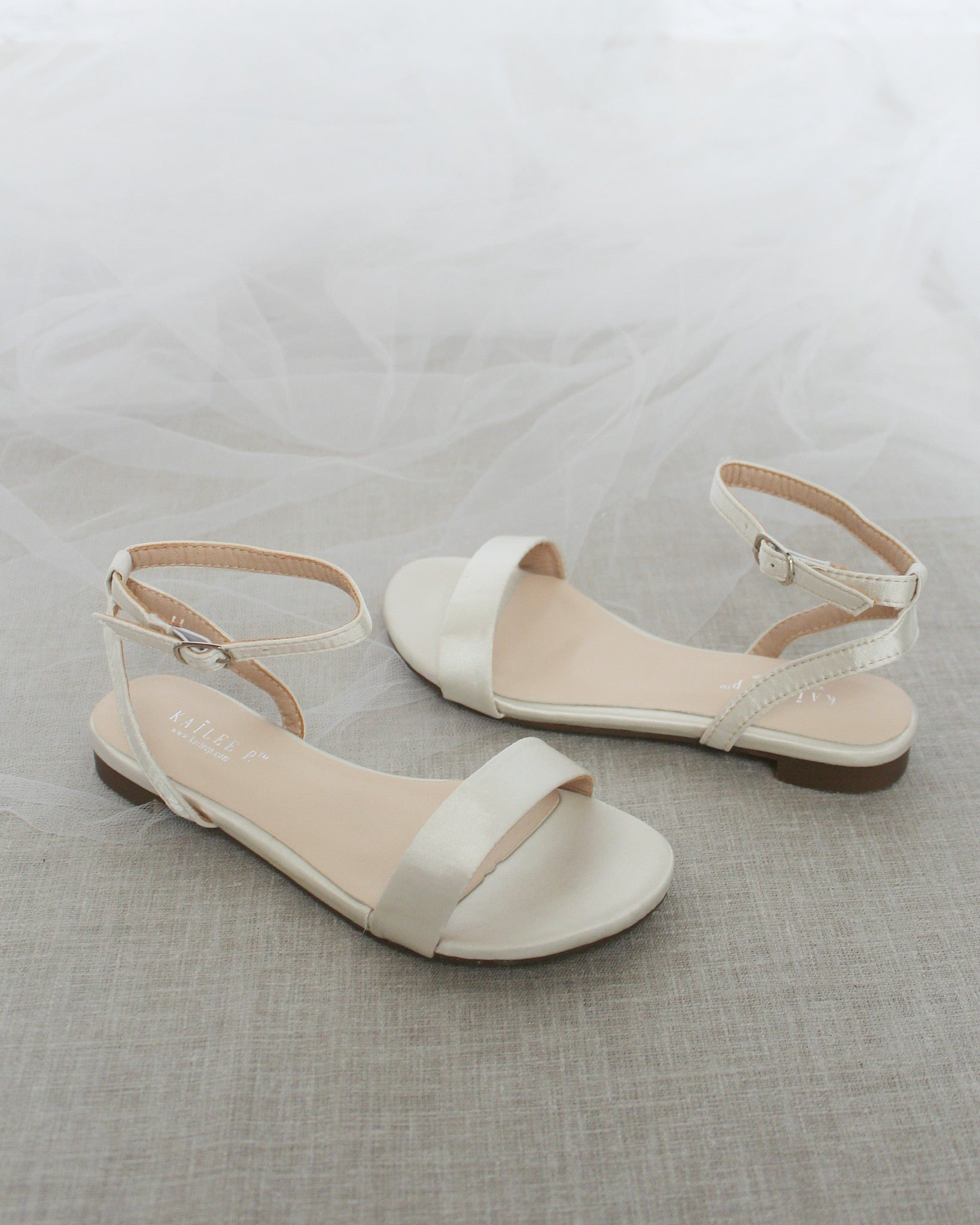Girls Satin Flat Sandal with Ankle Strap