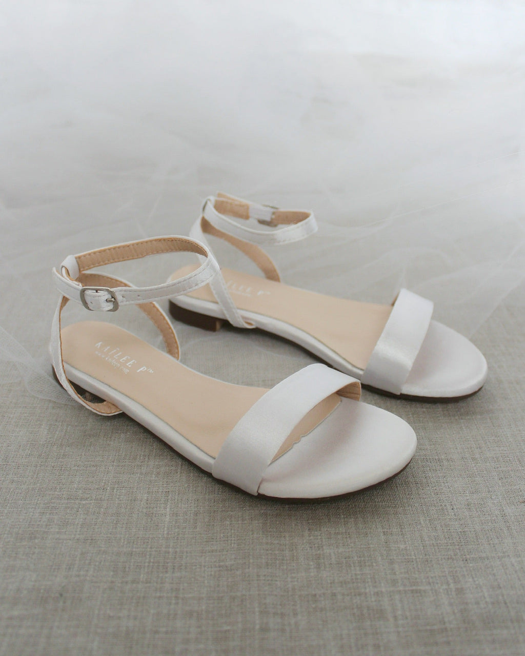 Girls Satin Flat Sandal with Ankle Strap