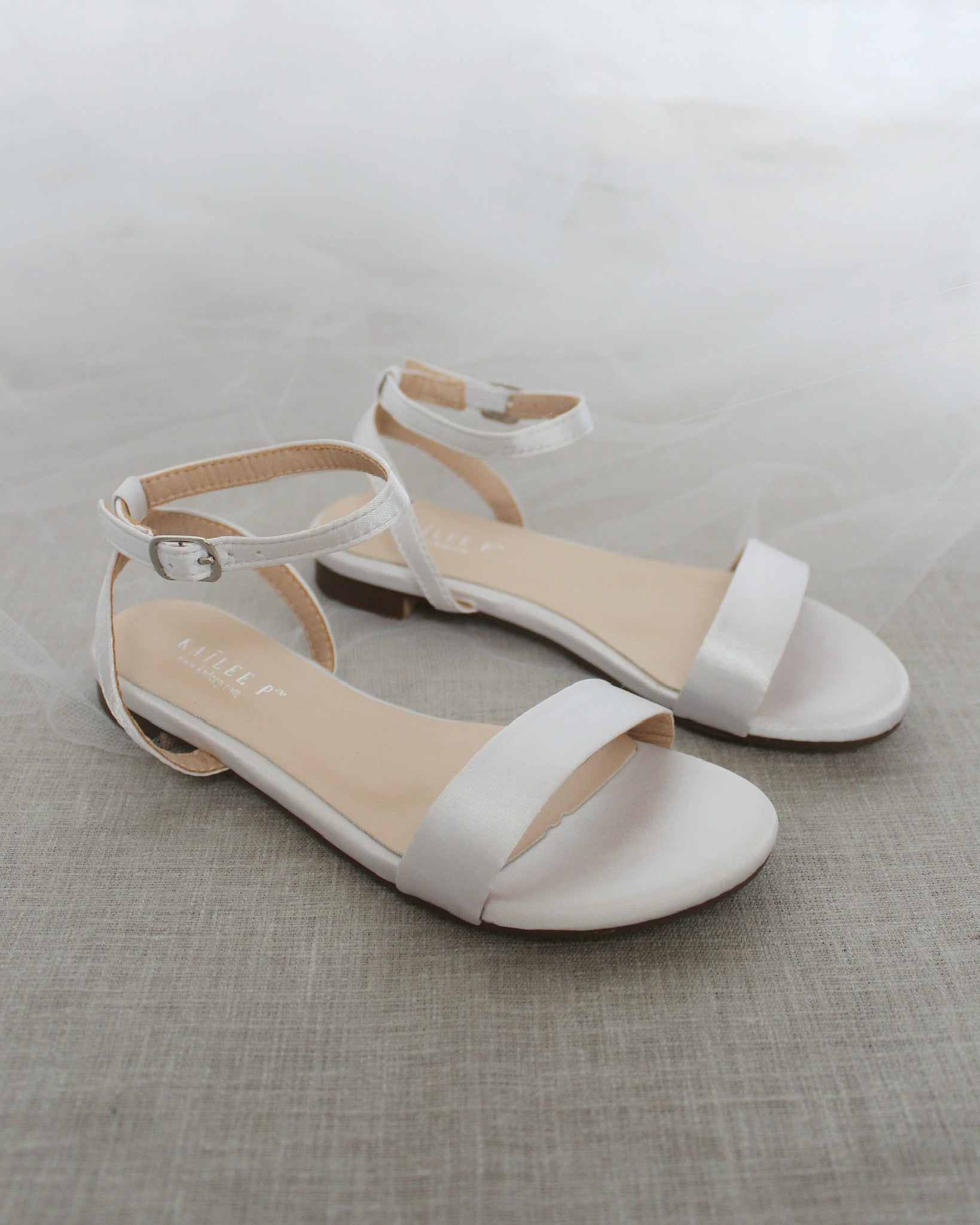Girls Satin Flat Sandal with Ankle Strap