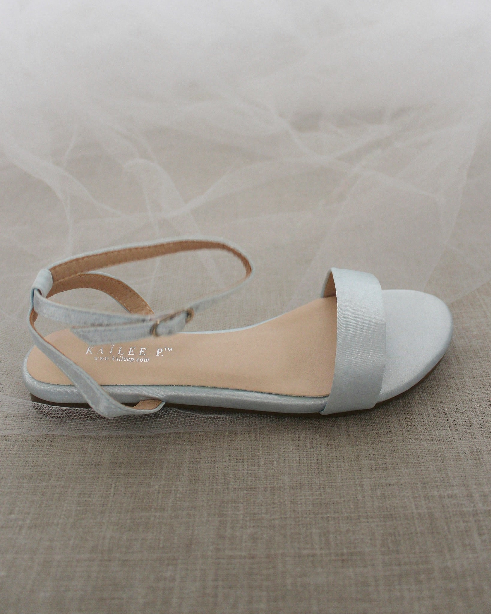 Girls Satin Flat Sandal with Ankle Strap