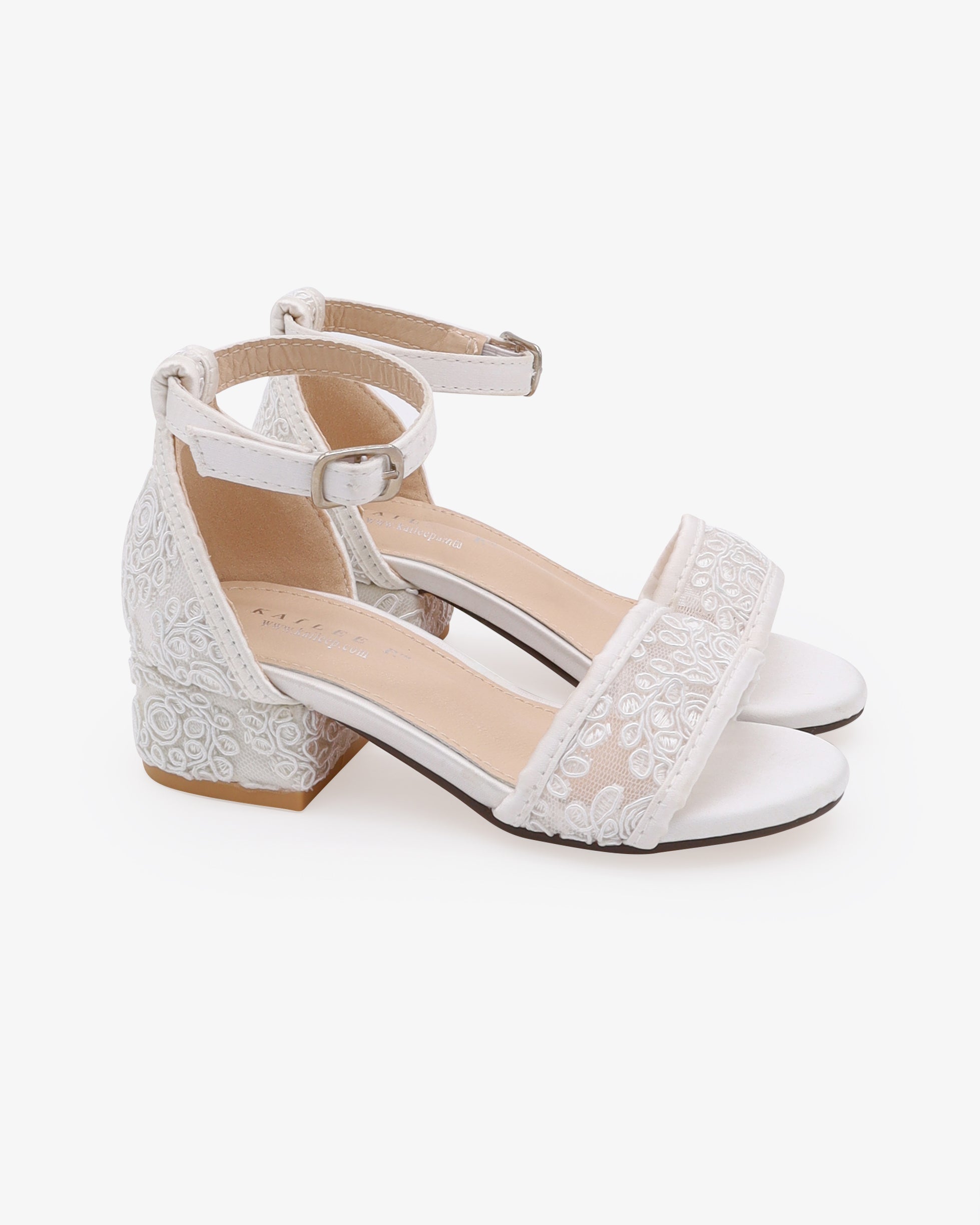 Crochet Lace Low Block Heel Girls Sandals