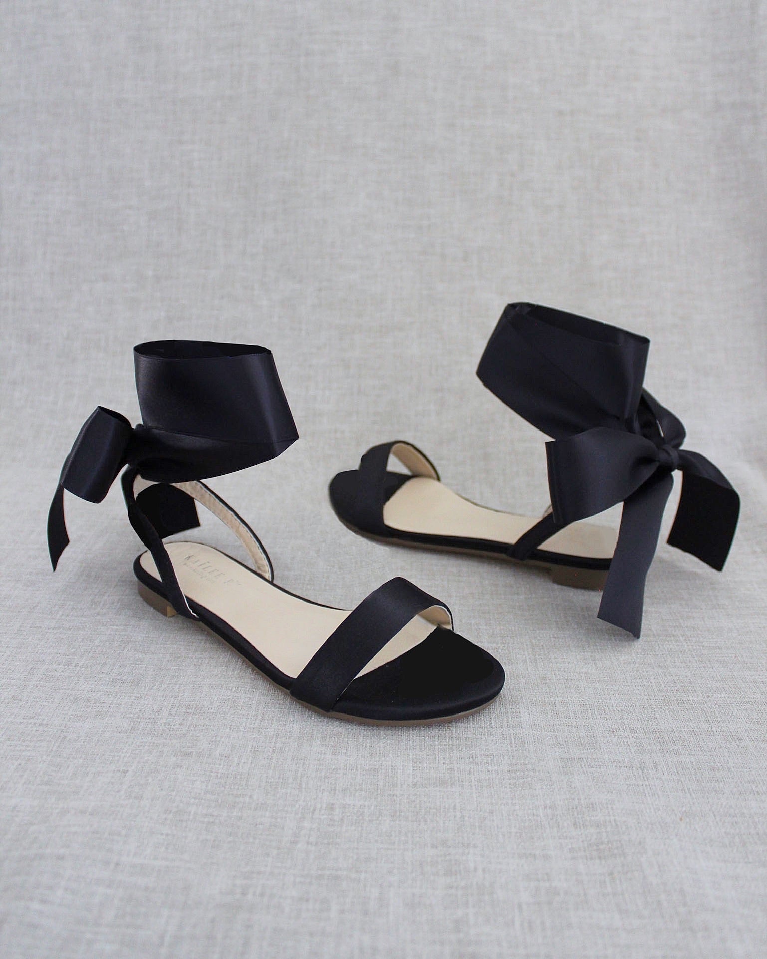 Girls Satin Flat Sandal with Wrapped Satin Tie