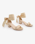 Satin Girls Block Heel Sandal with Wrapped Ribbon Tie