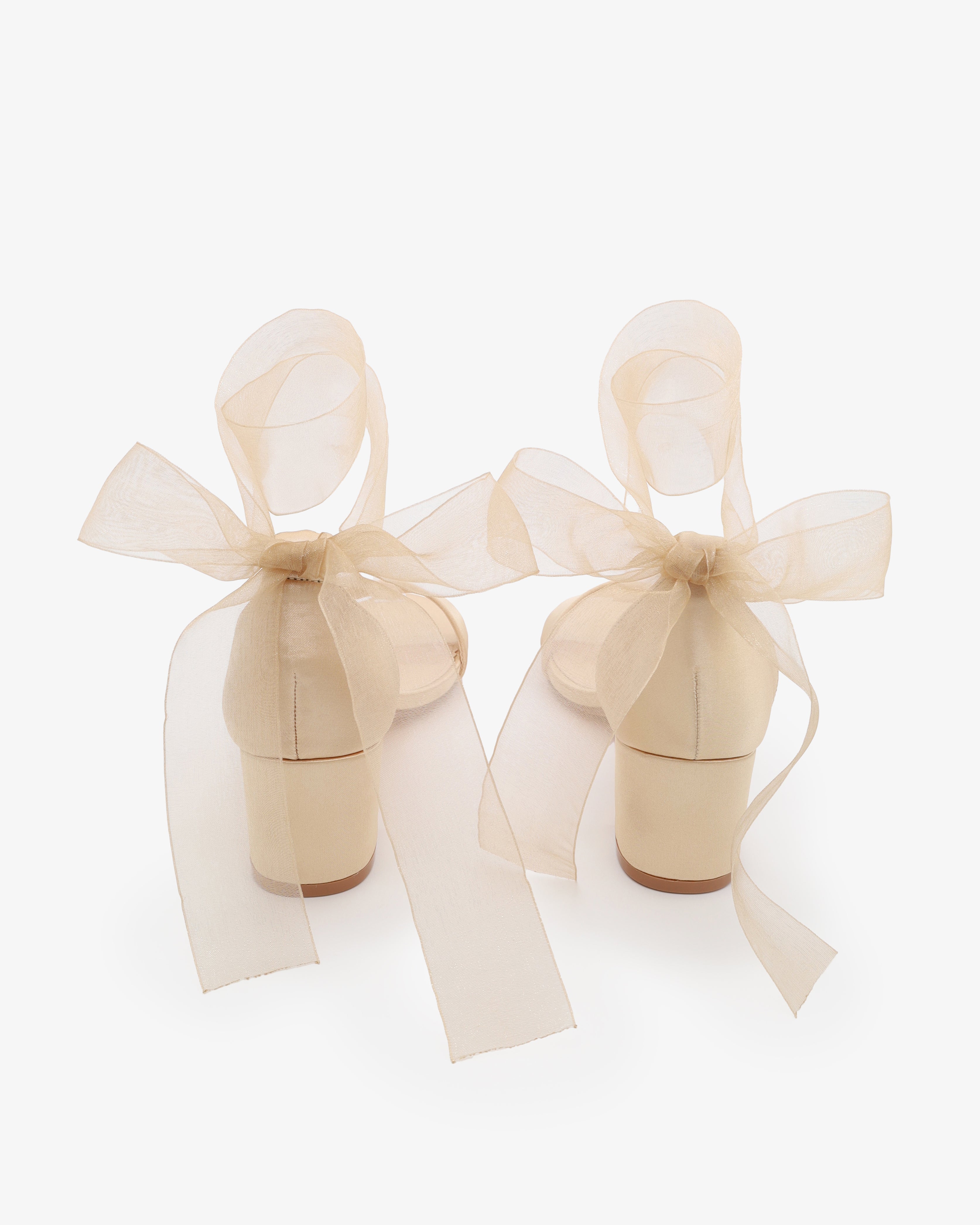 Satin Girls Block Heel Sandal with Wrapped Ribbon Tie