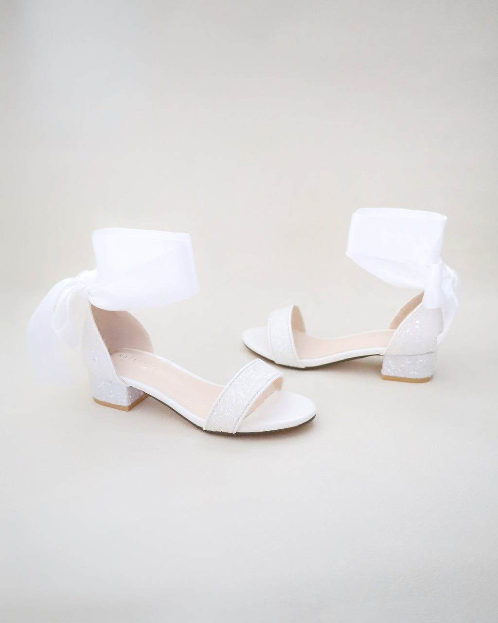 Rock Glitter Low Block Heel Girls Sandals with Wrapped Satin Tie