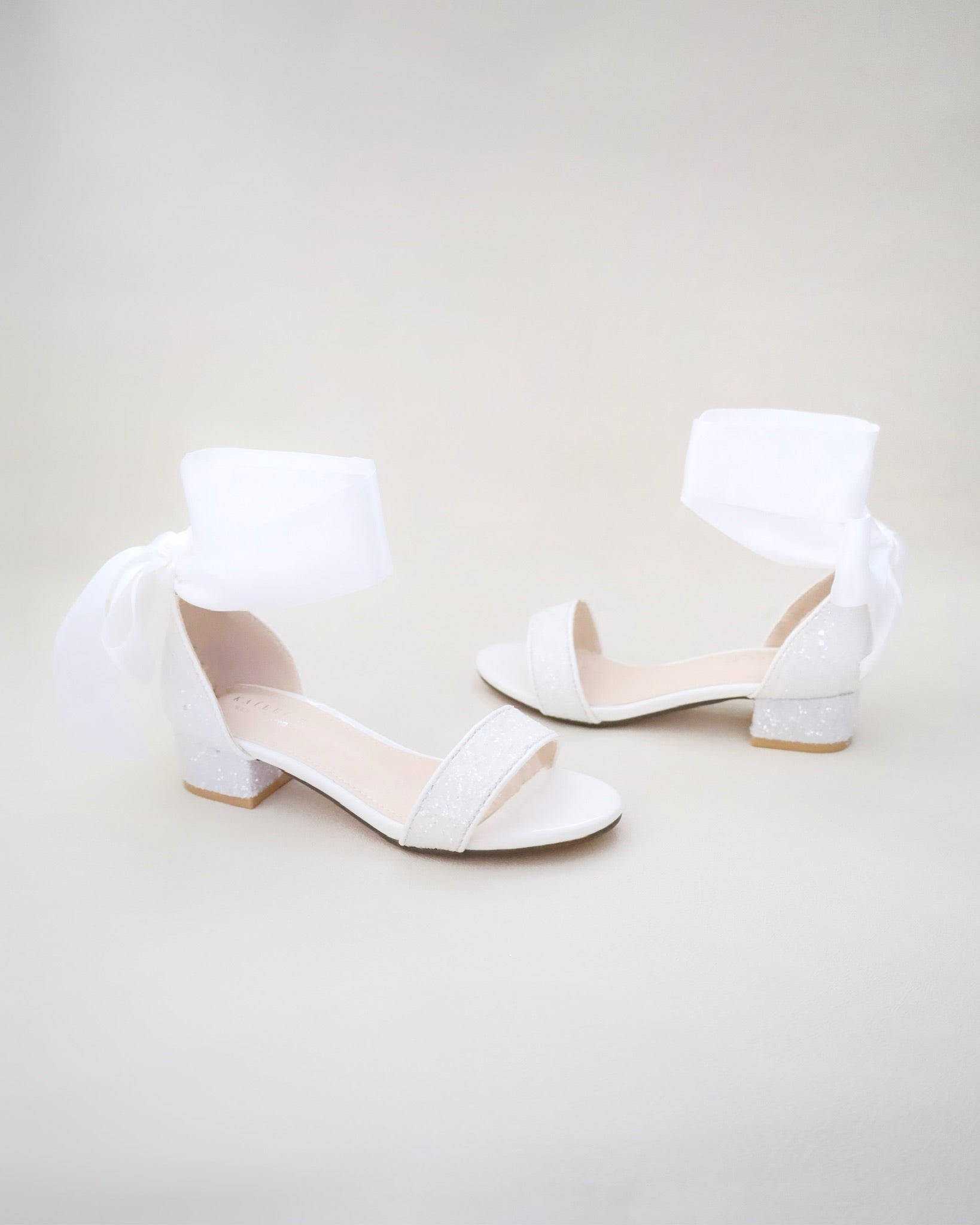 Rock Glitter Low Block Heel Girls Sandals with Wrapped Satin Tie