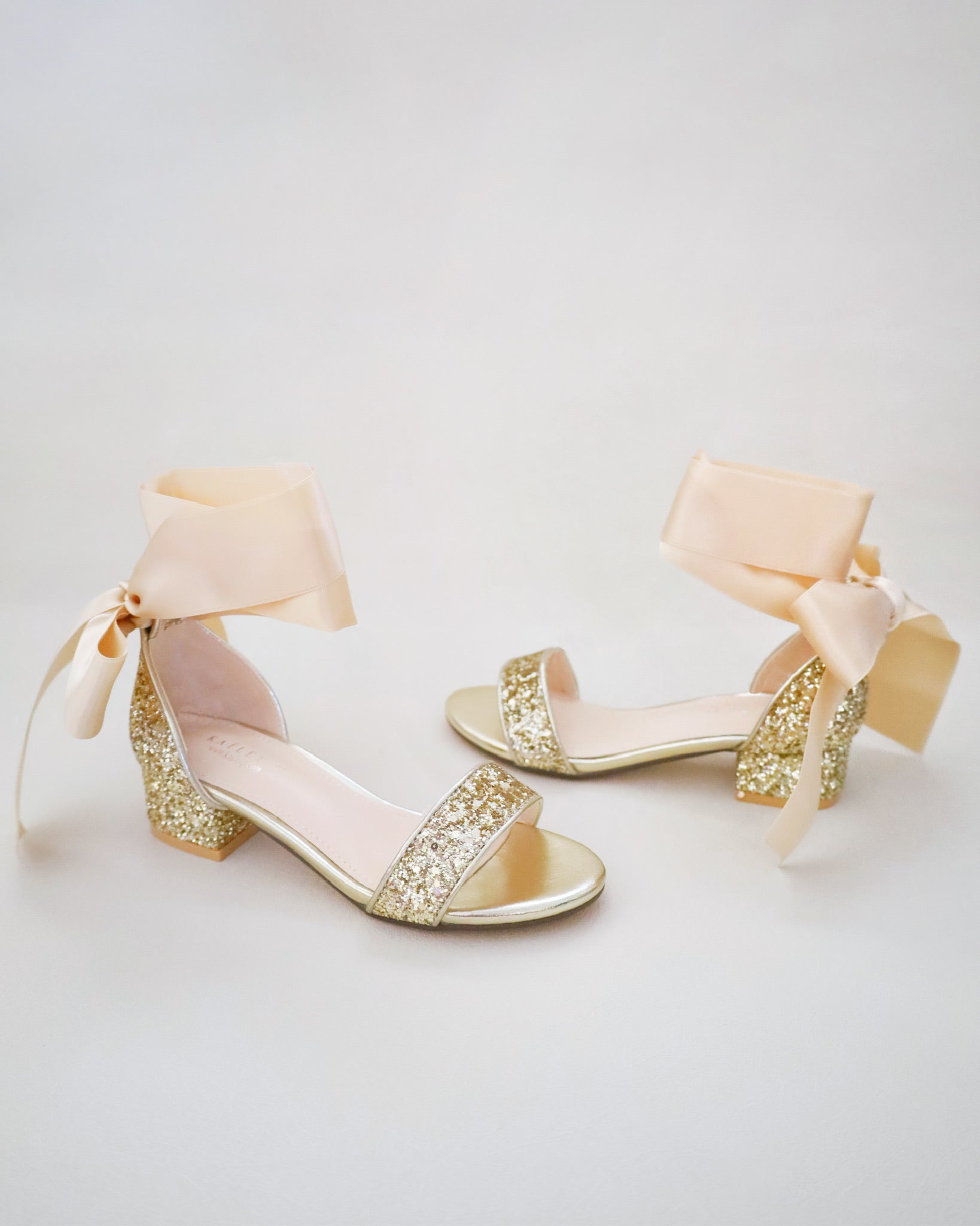 Rock Glitter Low Block Heel Girls Sandals with Wrapped Satin Tie