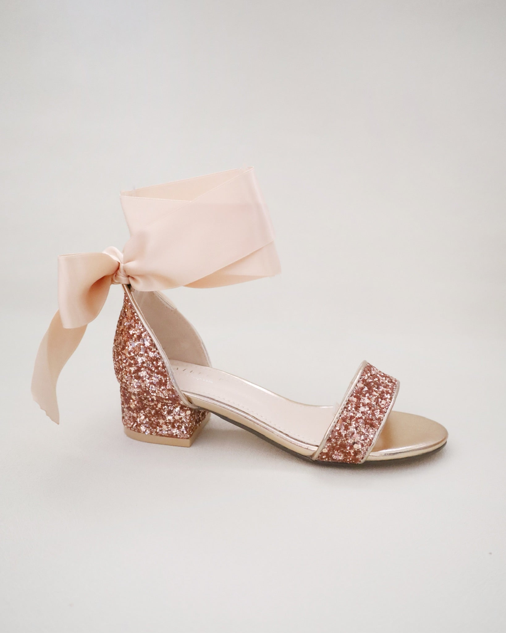 Rock Glitter Low Block Heel Girls Sandals with Wrapped Satin Tie