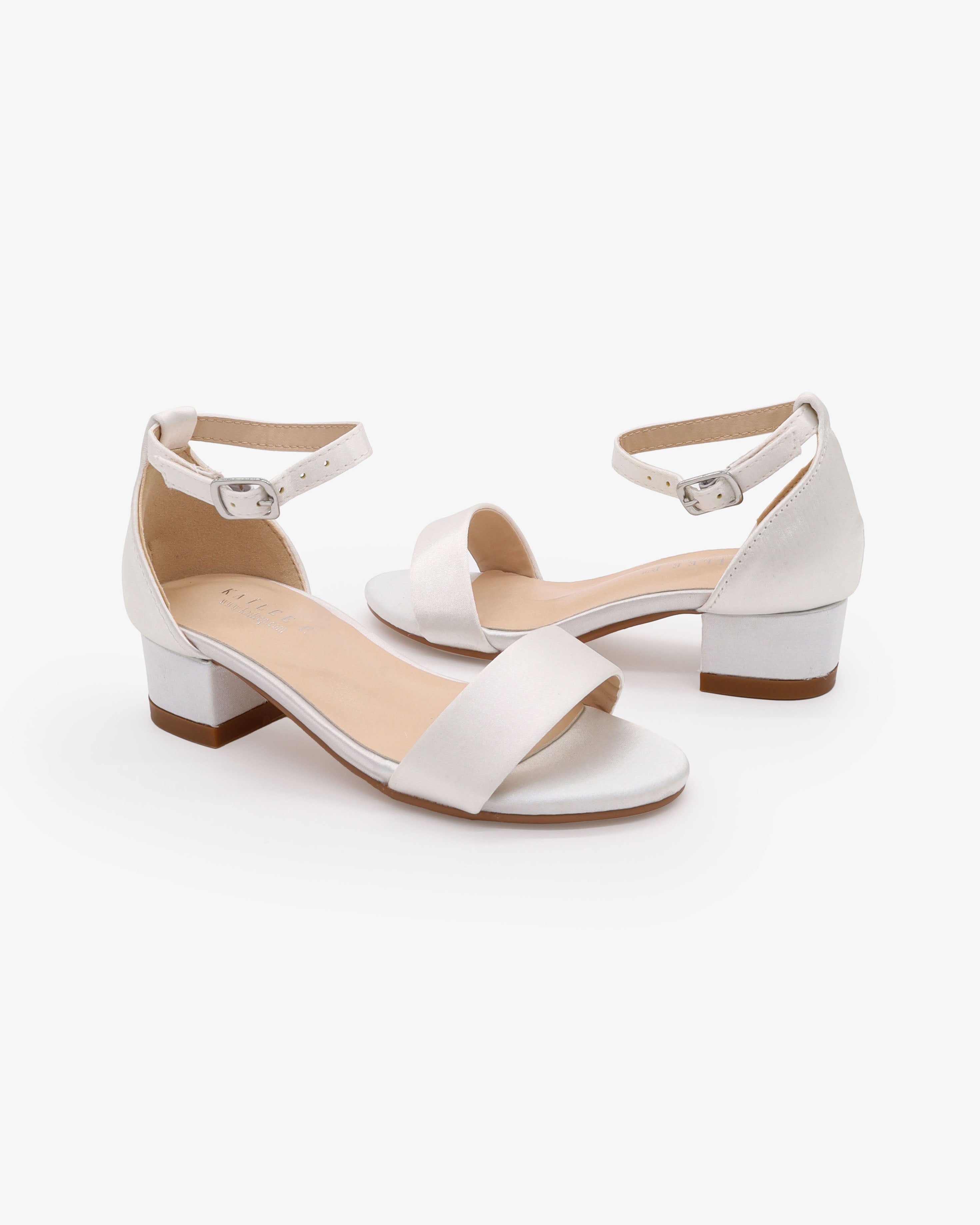 Satin Girls Block Heel Sandals with Ankle Strap