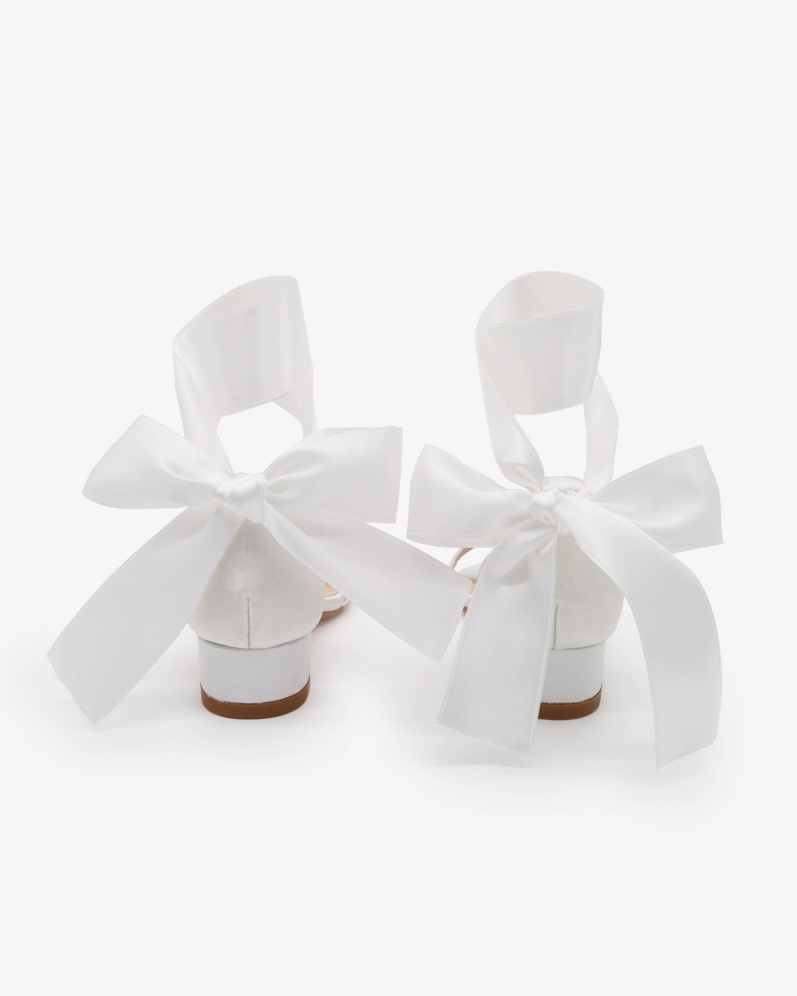 Satin Girls Block Heel Sandal with Wrapped Ribbon Tie