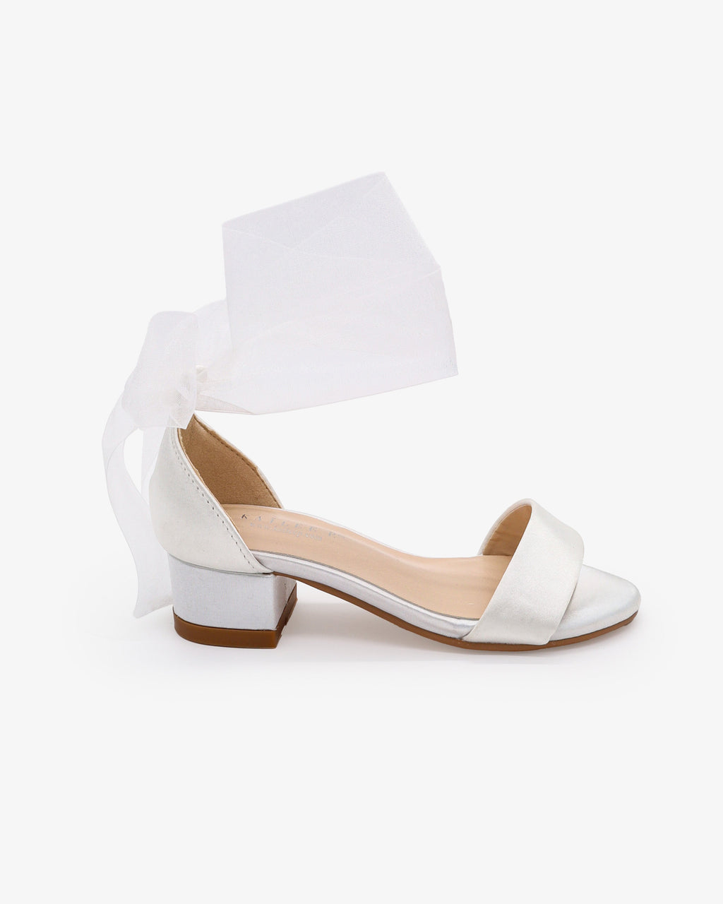 Satin Girls Block Heel Sandal with Wrapped Ribbon Tie