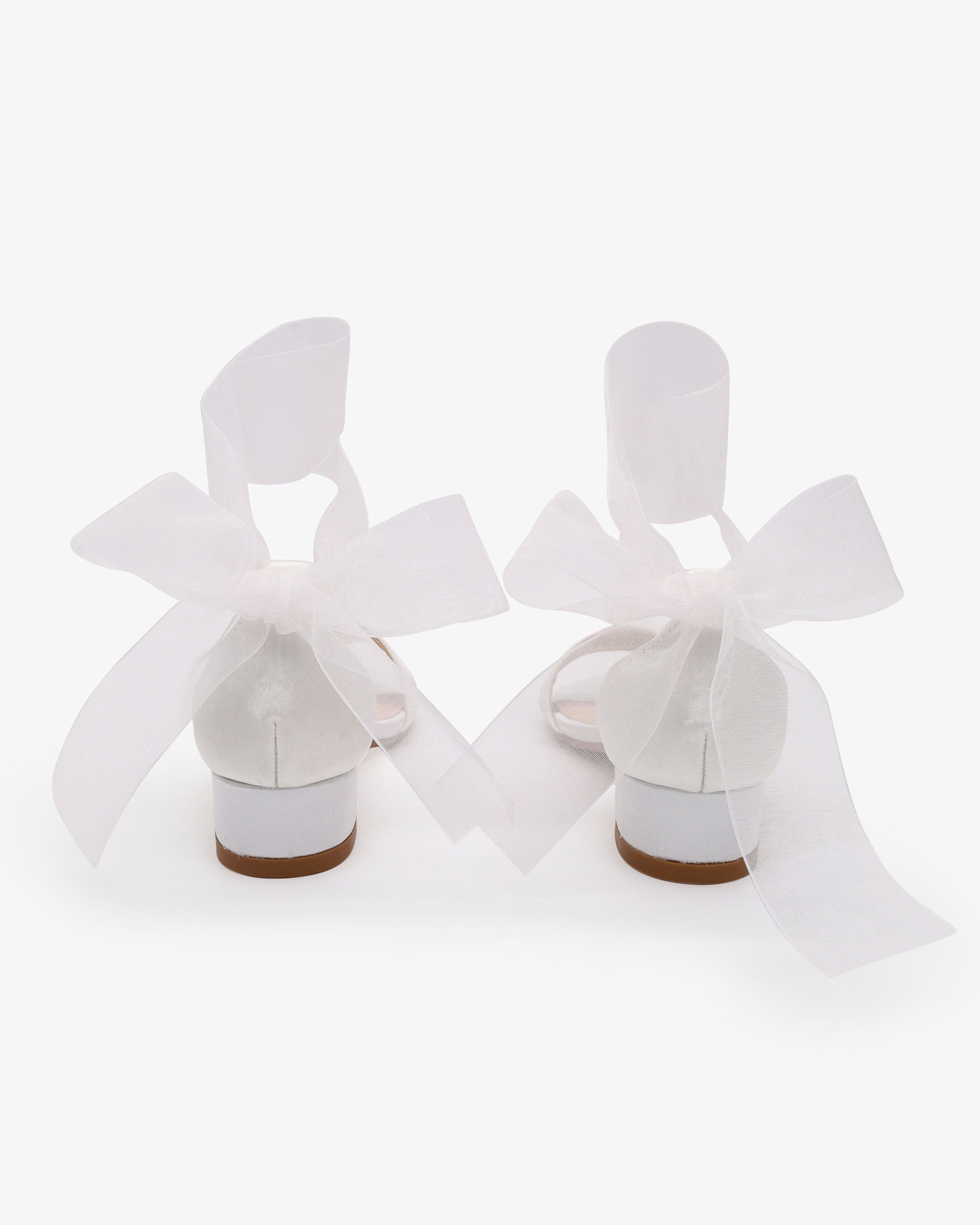 Satin Girls Block Heel Sandal with Wrapped Ribbon Tie